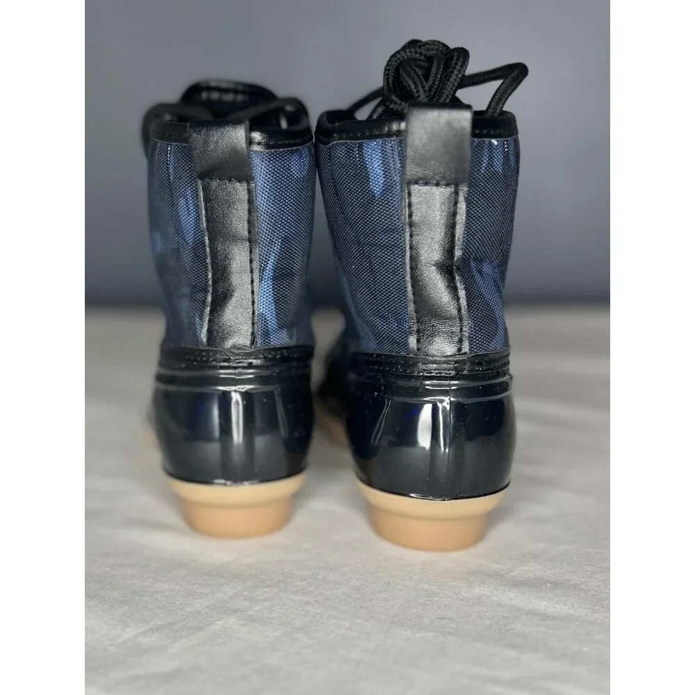 Epicstep Boots Kids Size 8 Black Blue Camo Duck Boot Rain‎ Snow Lace Up Rubber